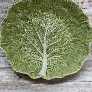 Bordallo Pinheiro Majolica 12 3/4" Green Cabbage Leaf Large Serving Bowl